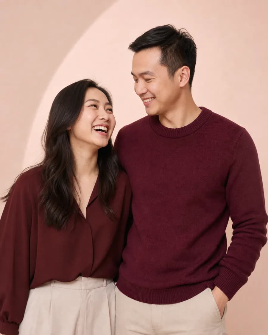 Cặp đôi cười vui trong studio